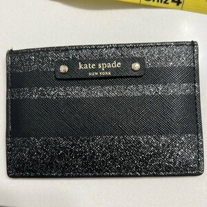 Kate Spade Card holder black with stripes and sparkles